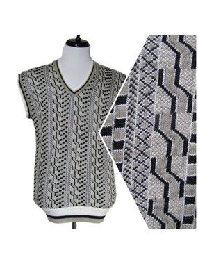 VTG Mens Geometric Retro 3D Grandpa Golf Sweater Vest Academia Preppy S
